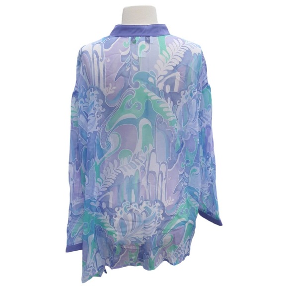 Womens 2X Groovy 1970s Retro Pastel Sheer Chiffon Blouse Top Lightweight Airy - Picture 12 of 16